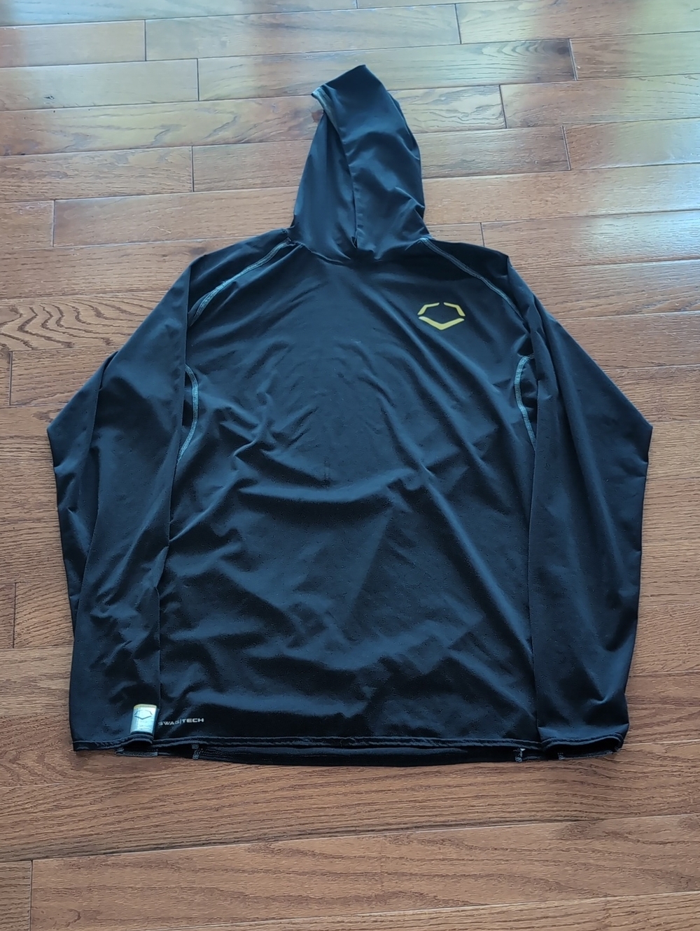 Evoshield Men's Black Long Sleeve Hooded Performance Top with Subtle Yellow Logo